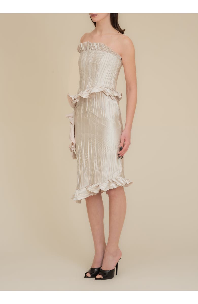Contessa Mills Le Fay Raw-Edged Pleated Satin Ruffle Dress, Alternate, color, Champagne