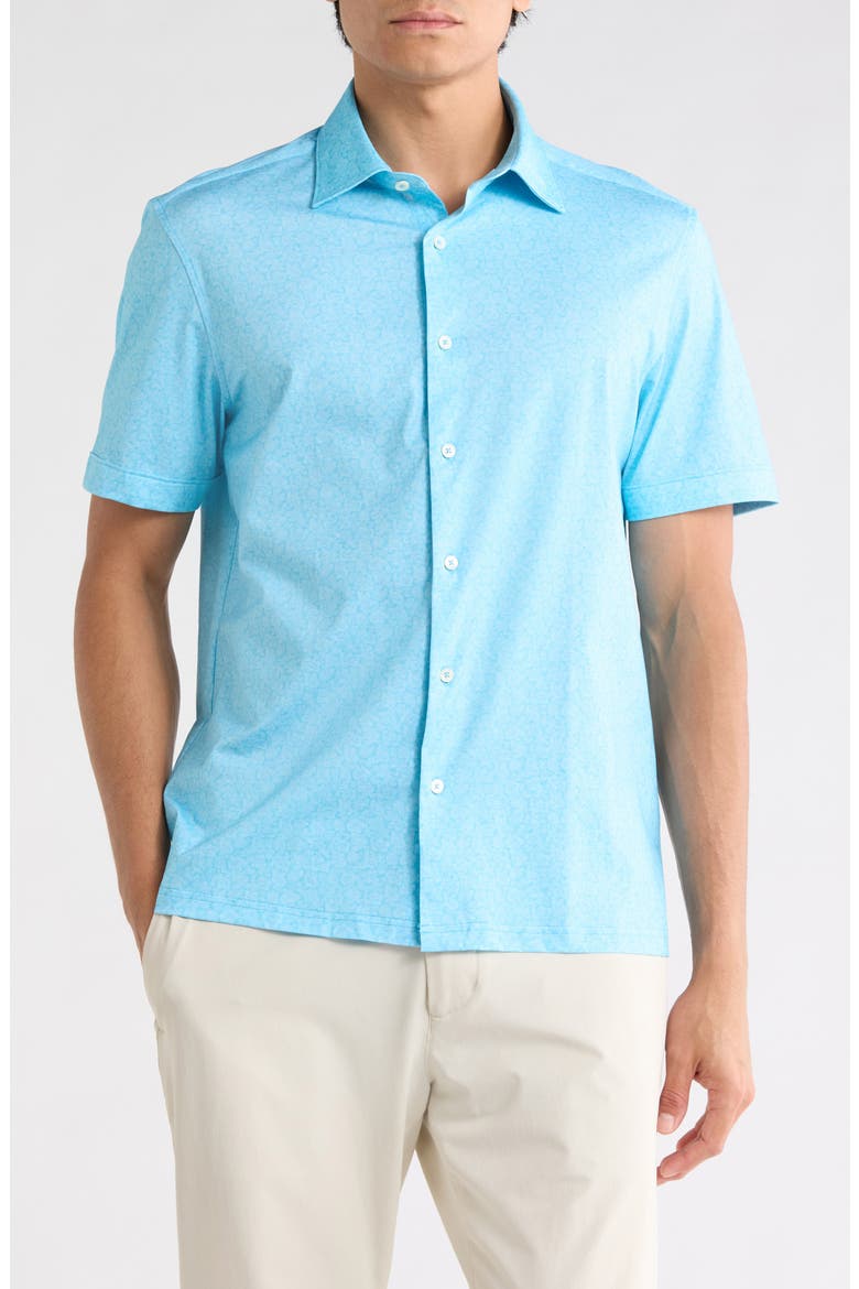 Short Sleeve Woven Shirt, Main, color, TURQUOISE