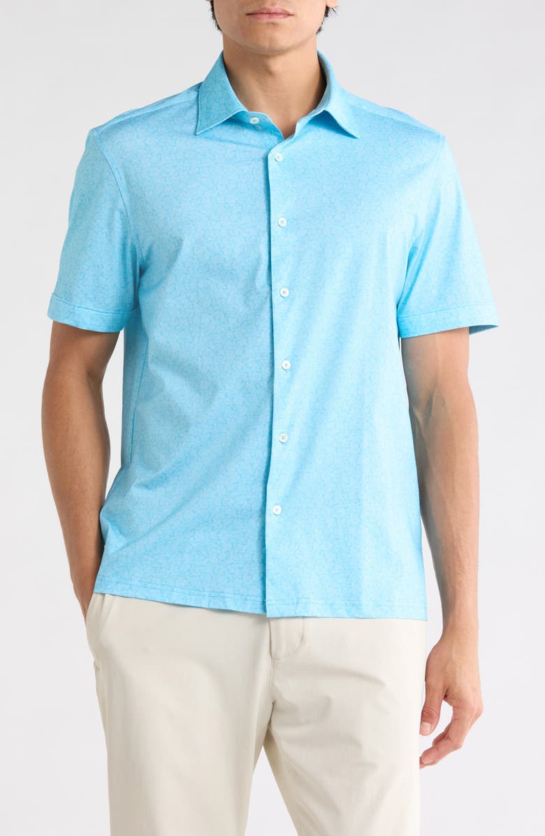 Bugatchi Short Sleeve Woven Shirt, Main, color, Turquoise