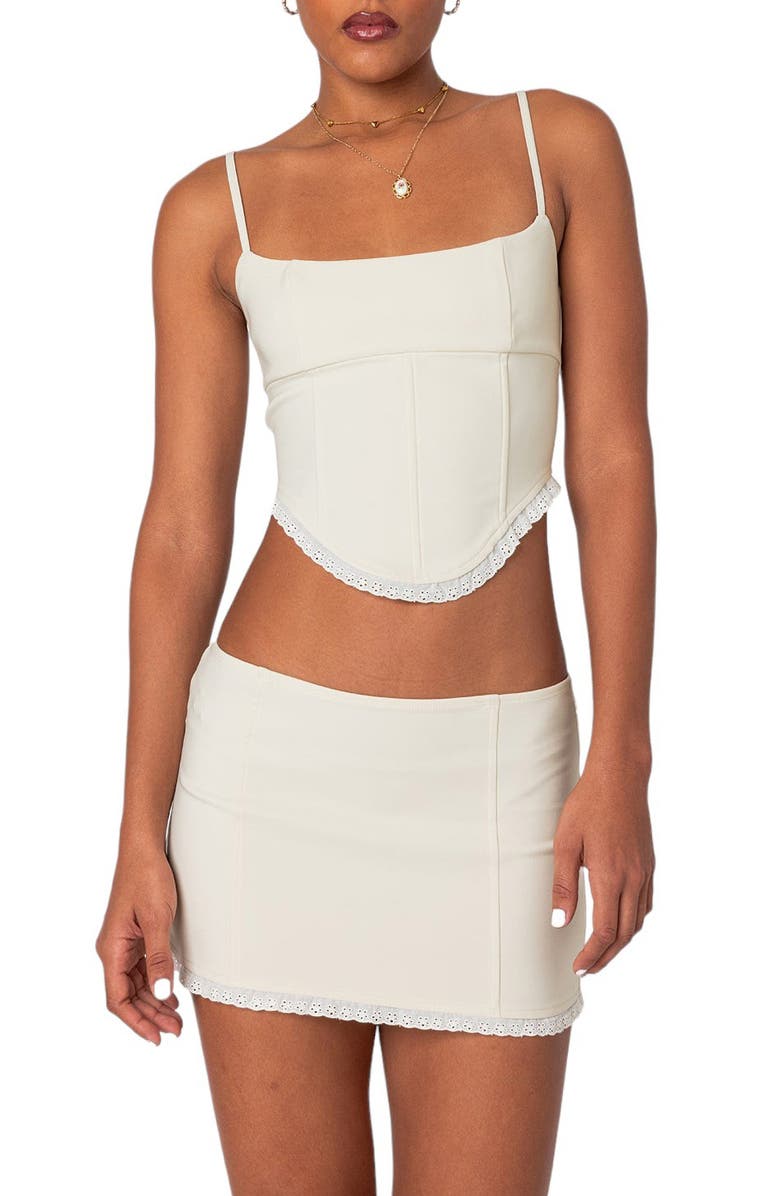 EDIKTED Thora Lace-Up Back Corset Top, Main, color, Cream
