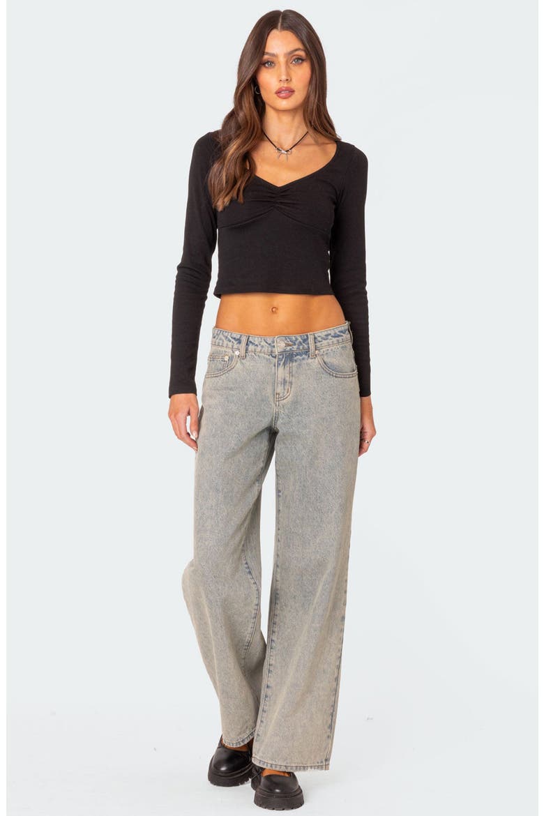 Nat Ruched Crop Top, Alternate, color, BLACK