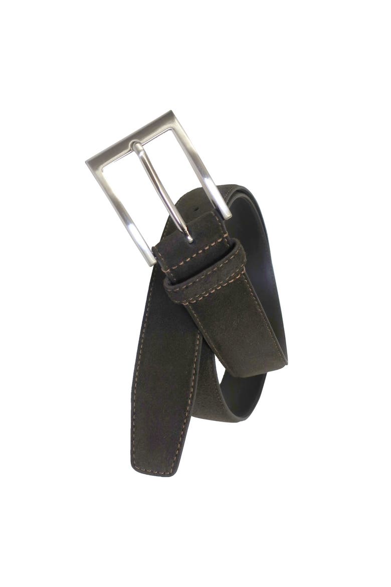 Suede Leather Feather Edge Belt, Main, color, Brown
