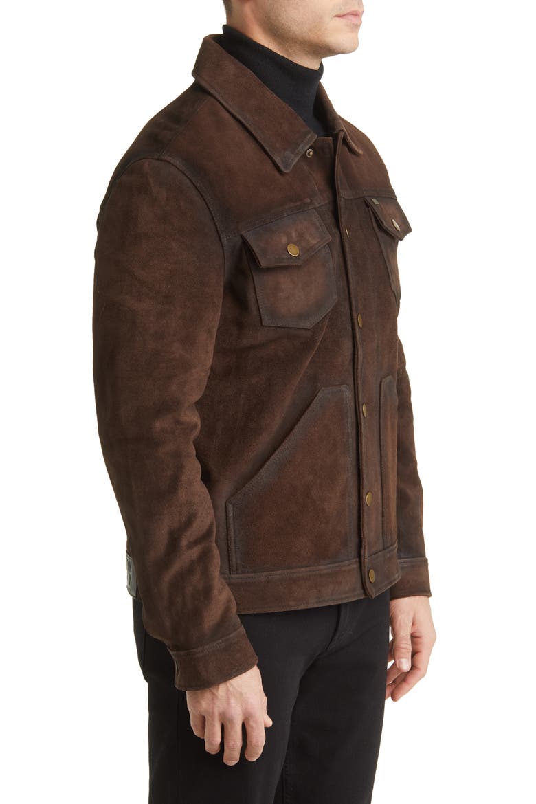 Leather Trucker Jacket, Alternate, color, DARK BROWN