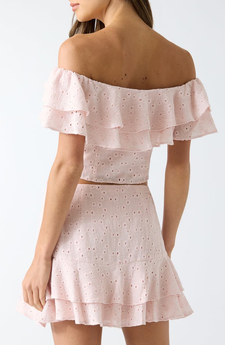 GUESS Sade Eyelet Off the Shoulder Crop Top, Alternate, color, Light Pink