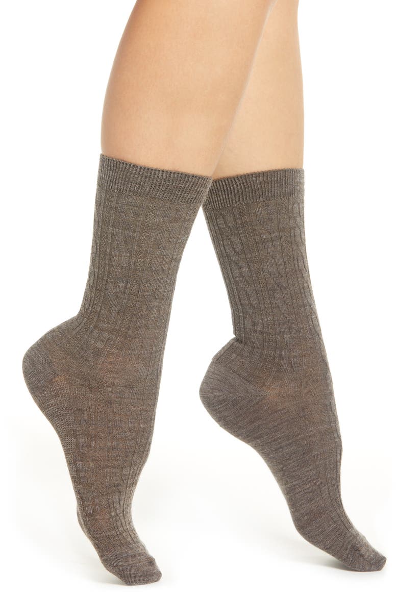 Cable Socks, Main, color, TAUPE HEATHER