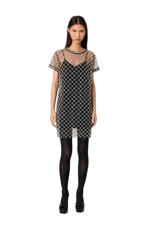 Maje Short Embroidered Tulle Dress In Black