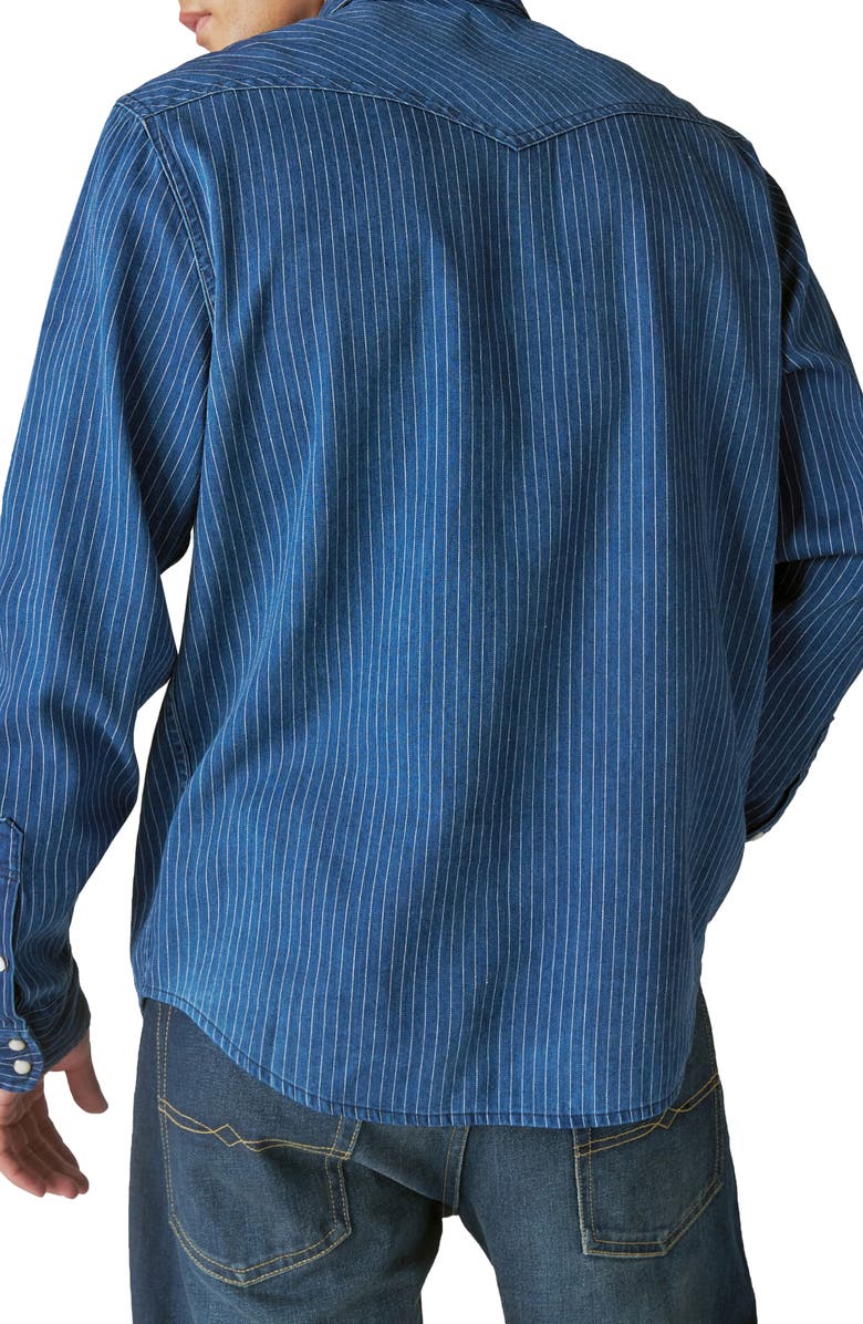 Lucky Brand Railroad Stripe Cotton Western Button-Up Shirt, Alternate, color,