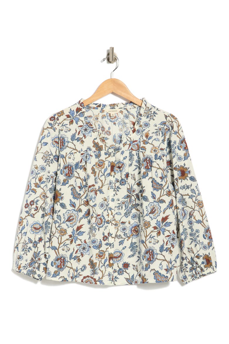 Cotton & Linen Notch Neck Top, Main, color, CREAM MULTI