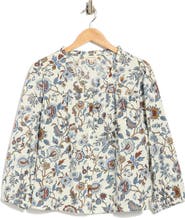 Lucky Brand Cotton & Linen Notch Neck Top