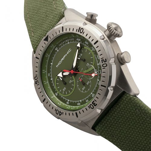 Morphic M53 Series Chronograph Fiber-weaved Leather-band Watch W/date In Silver/olive
