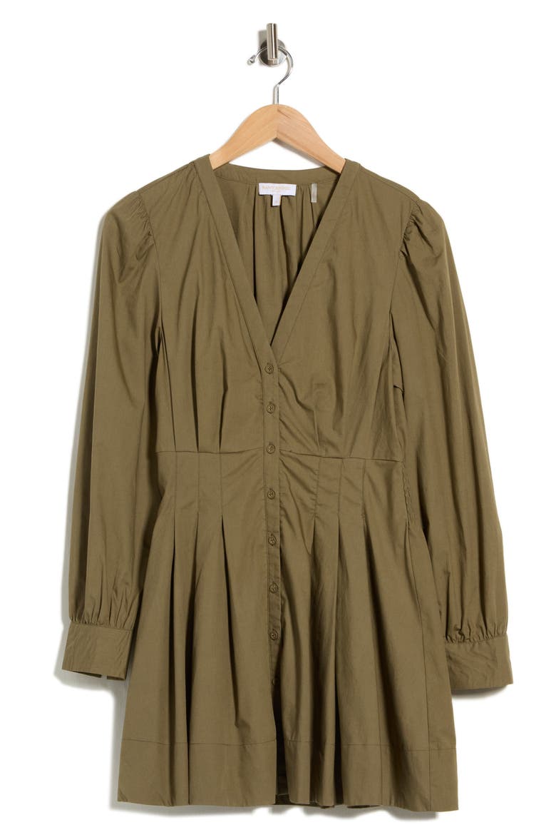 Julianna Pleated Long Sleeve Poplin Minidress, Alternate, color, OLIVE GREEN