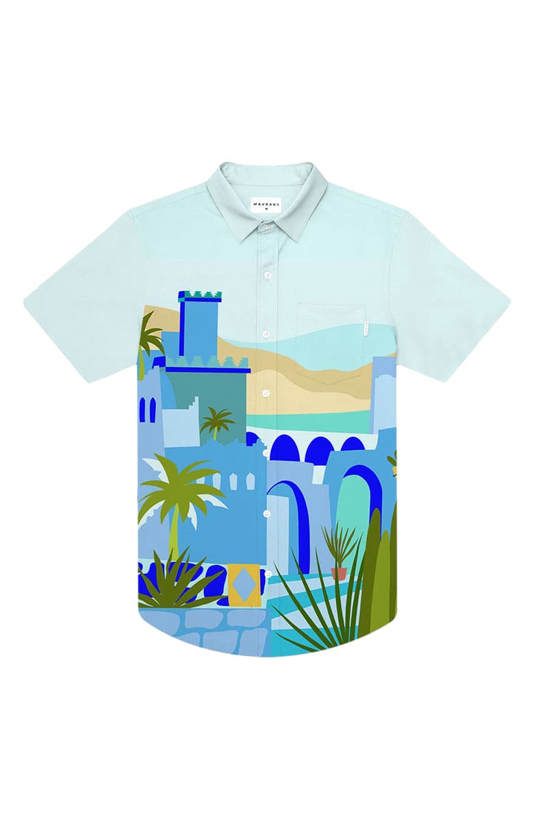MAVRANS Moroccan Weekend Waterproof Short Sleeve Performance Button-Up Shirt, Main, color, Blue Multi