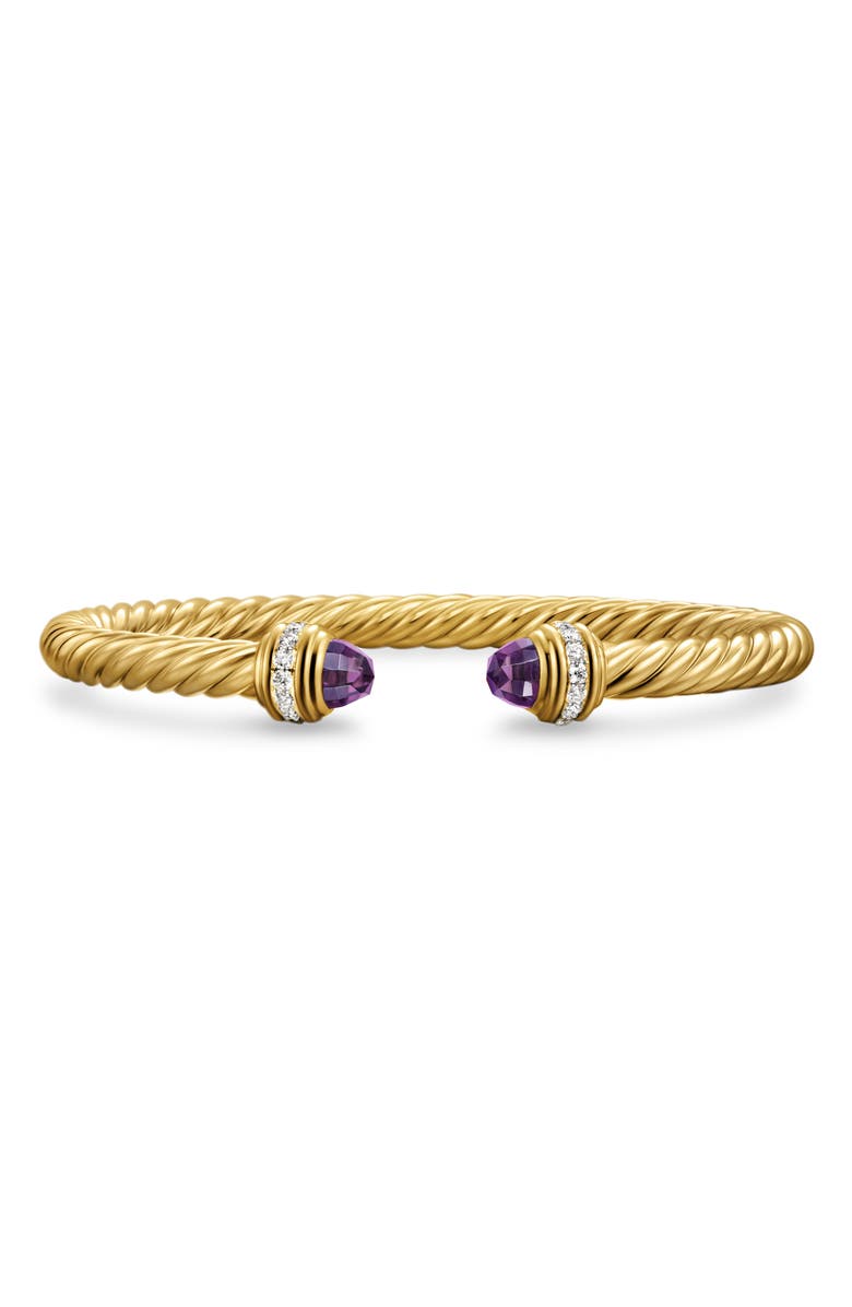 David Yurman Classic Cablespira<sup>®</sup> Bracelet in 18K Yellow Gold with Amethyst & Diamonds, 5mm, Main, color, 