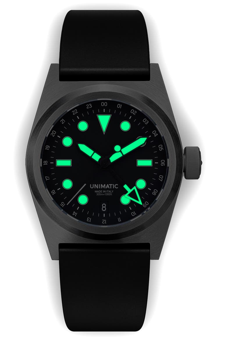 Modello Due U2-GMT Rubber Strap Field Watch, 41.5mm, Alternate, color, BLACK