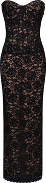 HOUSE OF CB Solaine Lace-Up Strapless Lace Corset Gown