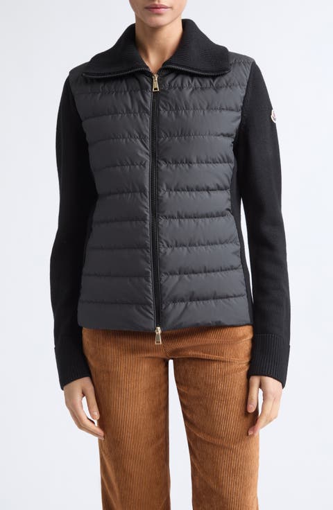 Mixed Media Quilted Zip Puffer Cardigan