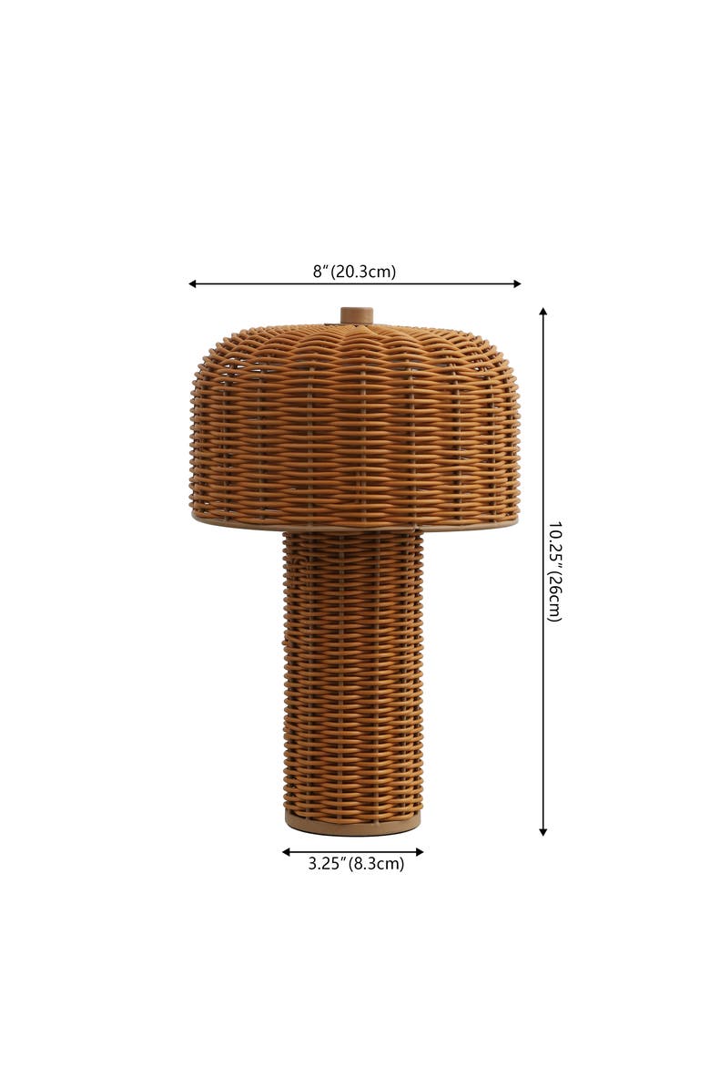 JONATHAN Y 10" Indoor/Outdoor Wicker Rechargeable/Cordless Dimmable LED Table Lamp, Alternate, color, Light Brown Brown