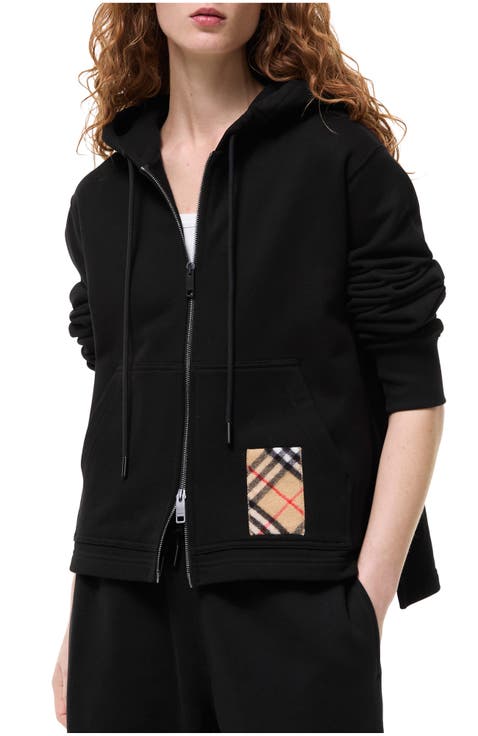Check Label Cotton Zip Hoodie