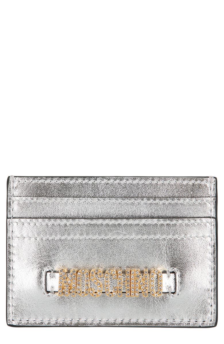 Moschino Crystal Logo Card Case, Main, color,
