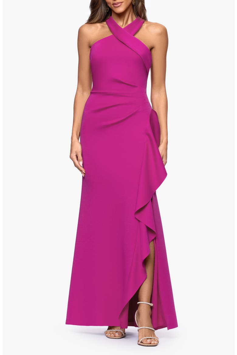 Ruffle Scuba Knit Gown, Main, color, ORCHID