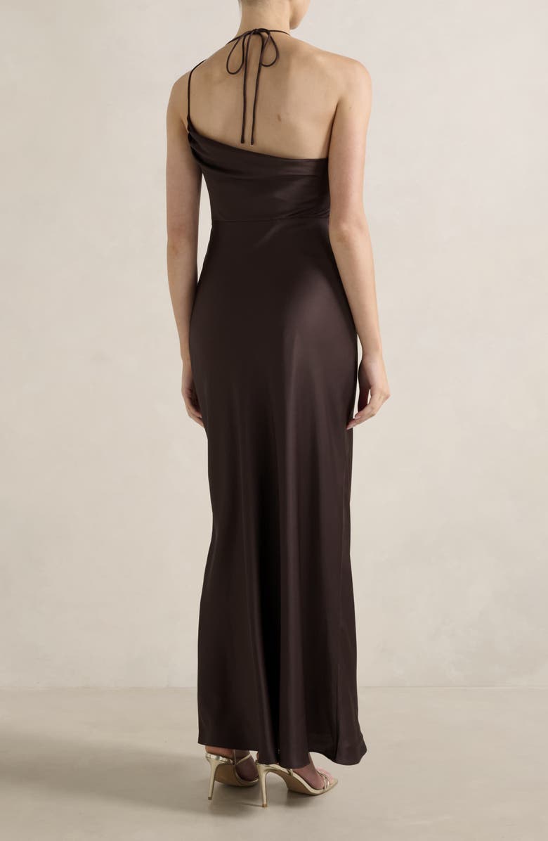 Ever New Ariat Open Back Satin Halter Dress, Alternate, color, Dark Chocolate