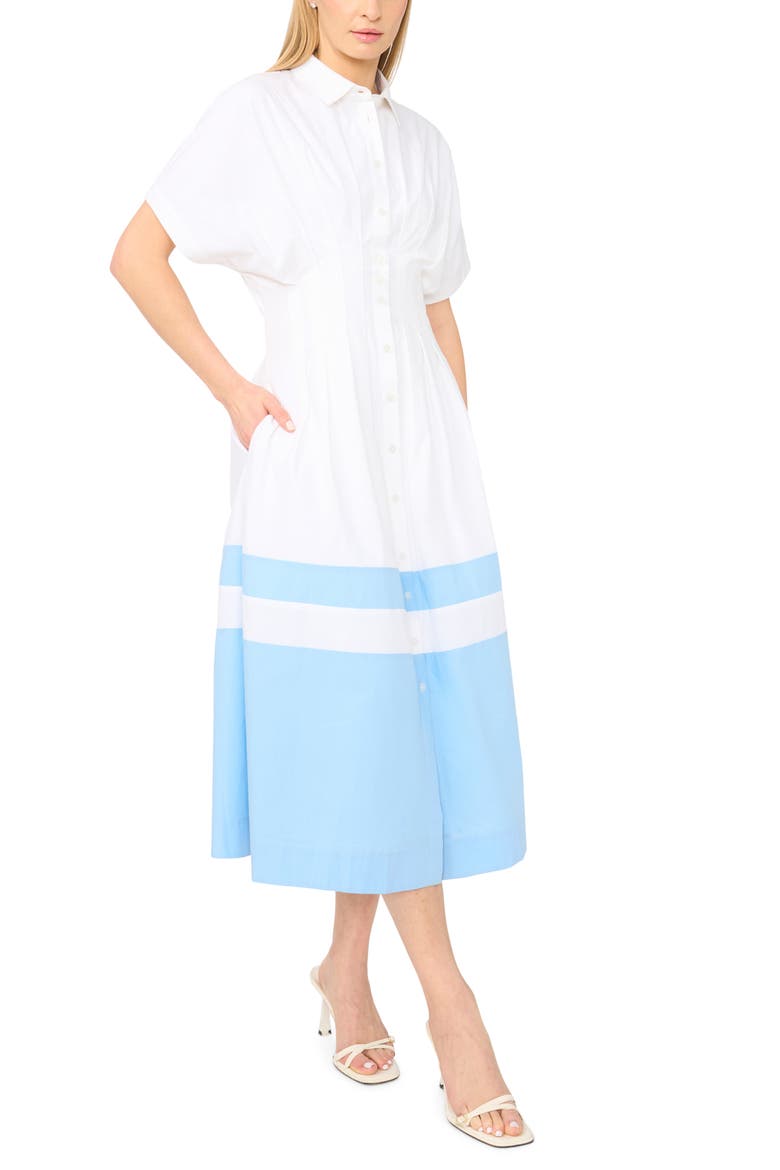 Colorblock Short Sleeve Cotton Shirtdress, Main, color, BRIGHT WHITE