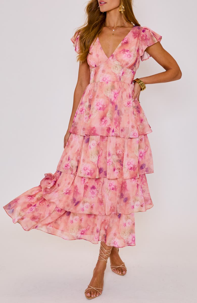 VICI Collection Andie Floral Print Tiered Ruffle Maxi Dress, Alternate, color, Mauve Floral