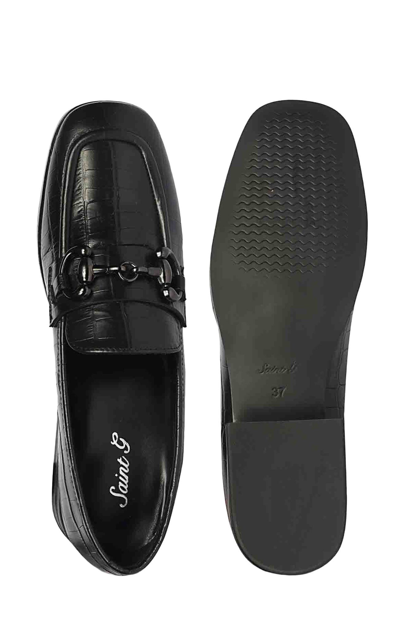 SAINT G Jacqueline Croc Embossed Loafer, Alternate, color, Black