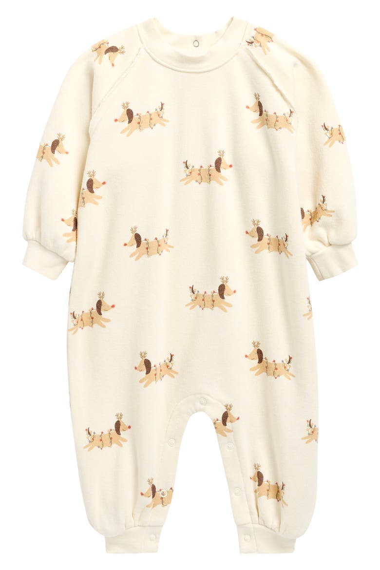 Christmas Print Raglan Sleeve Romper, Main, color, IVORY