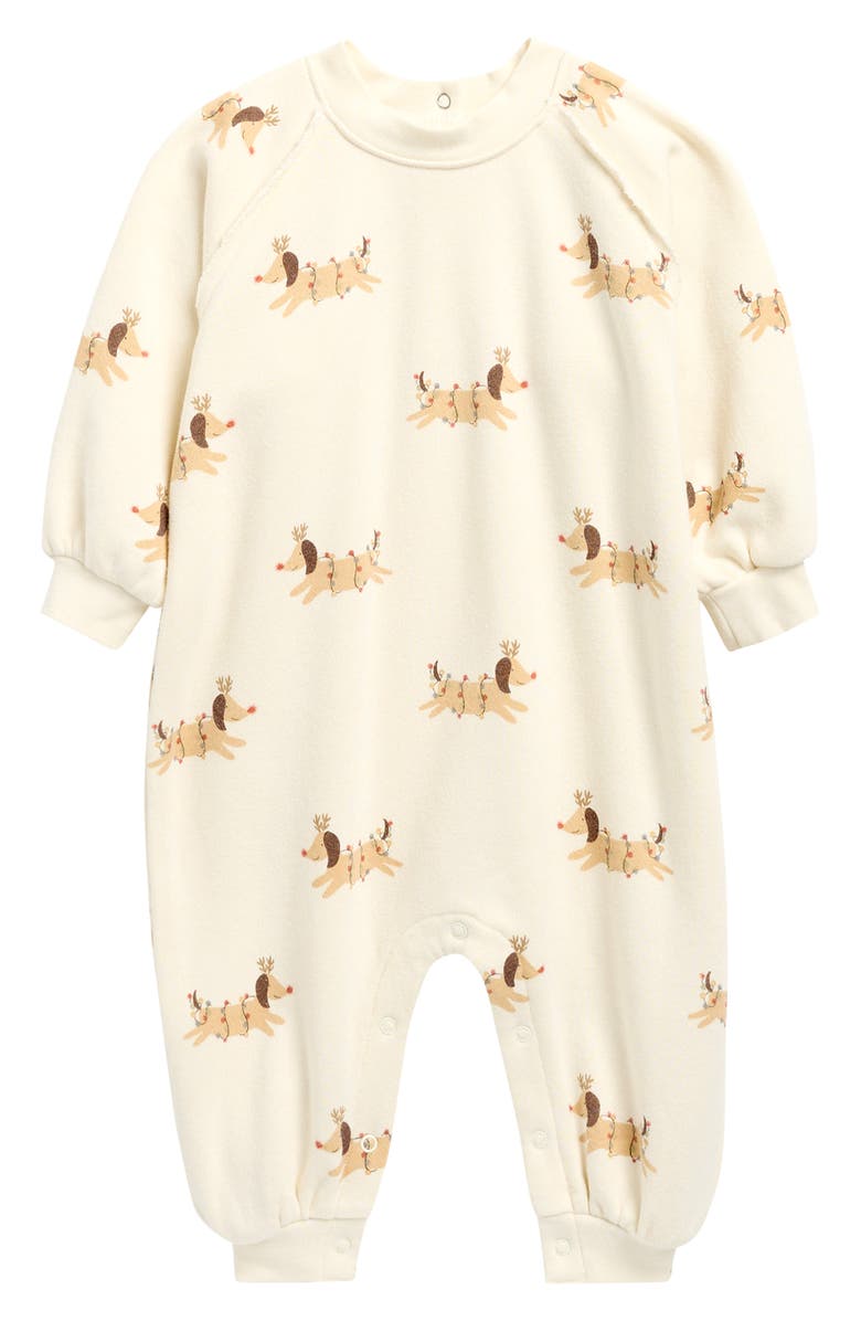 QUINCY MAE Christmas Print Raglan Sleeve Romper, Main, color, Ivory