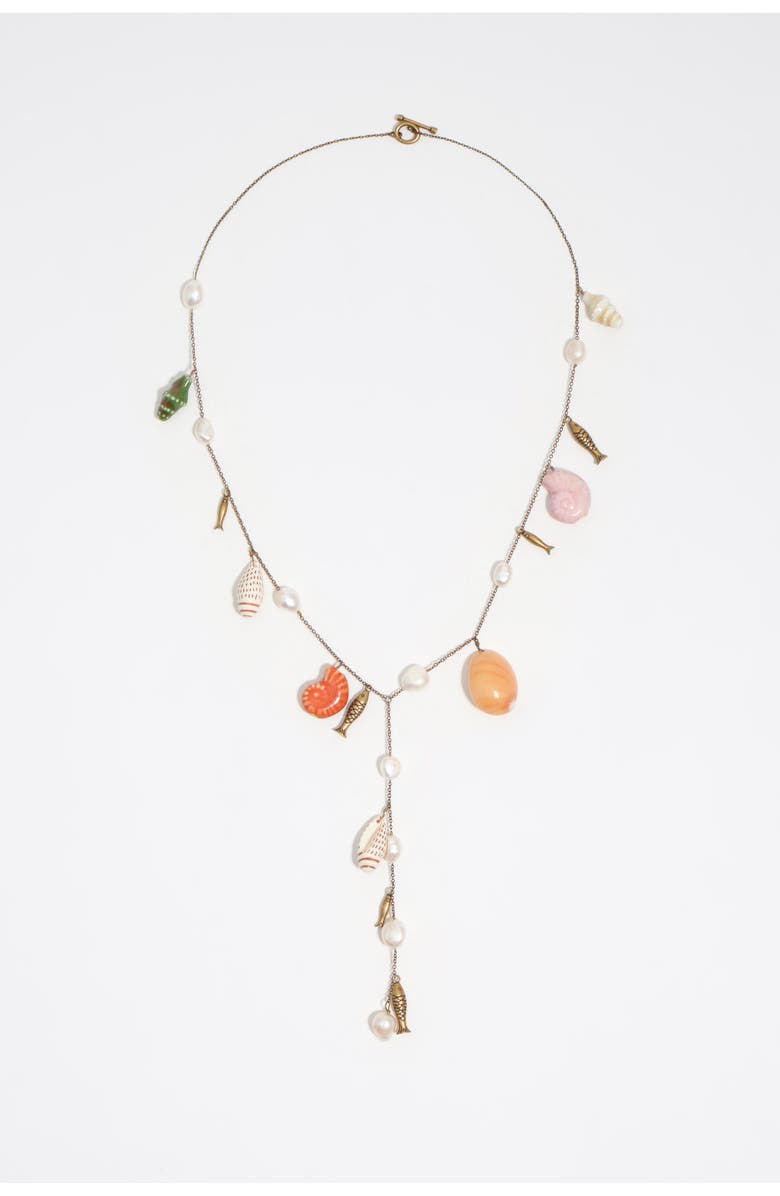 Bimba y Lola Aged Necklace With Ceramic Shells, Main, color, Pearl