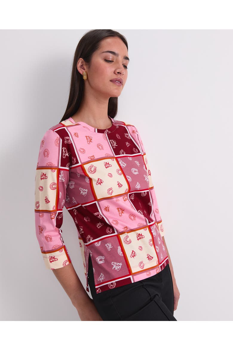 Horse Print 3/4 Sleeve Mercerized Top, Alternate, color, Pink Multi