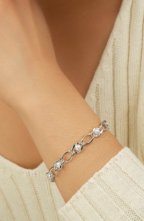 Sterling Forever 14k Gold Plated Amedea Synthetic Pearl Chain Bracelet In Silver