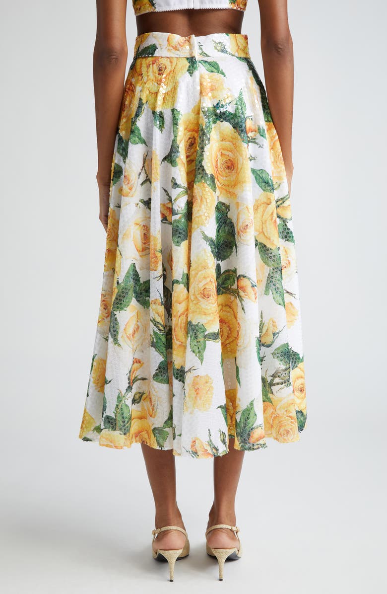 Dolce&Gabbana Rose Print Sequin A-Line Skirt, Alternate, color, 
