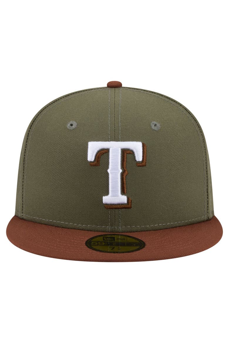 Men's New Era Olive/Brown Texas Rangers Color Pack 59FIFTY Fitted Hat, Alternate, color, Olive