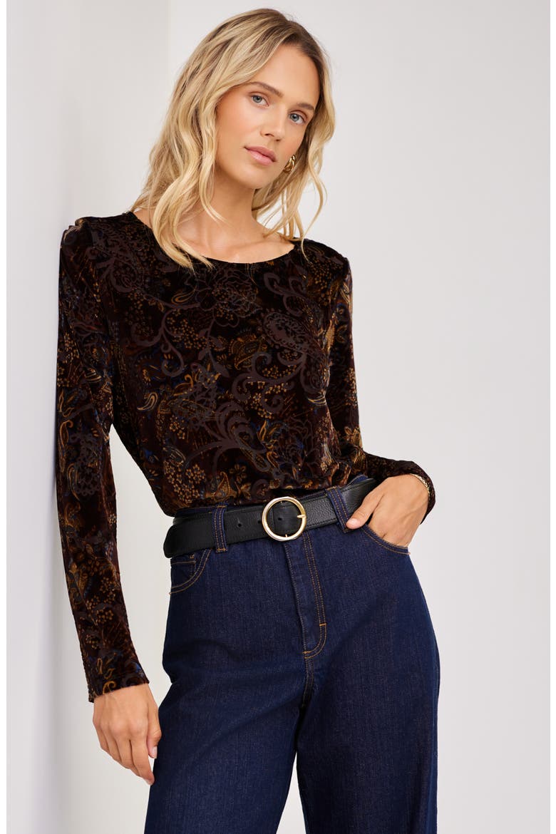 Velvet Burnout Shirttail Top, Alternate, color, CHOCOLATE