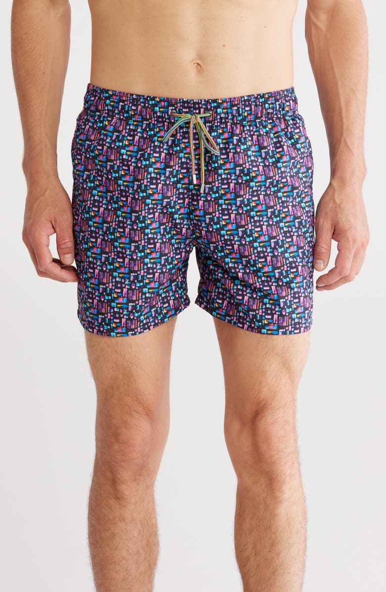 Bugatchi Archer Printed Swim Trunks, Main, color, Orchid