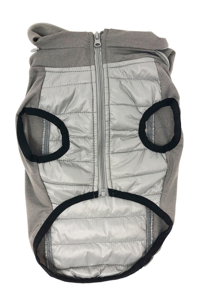 PET LIFE 'Apex' Lightweight Hybrid 4-Season Stretch & Quick-Dry Dog Coat w/ Pop out Hood - Medium, Alternate, color, Grey