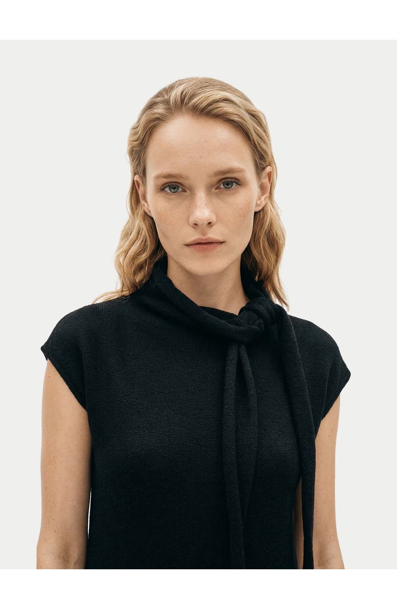 Gobi Cashmere Cashmere Tie-Neck Dress, Alternate, color, Black
