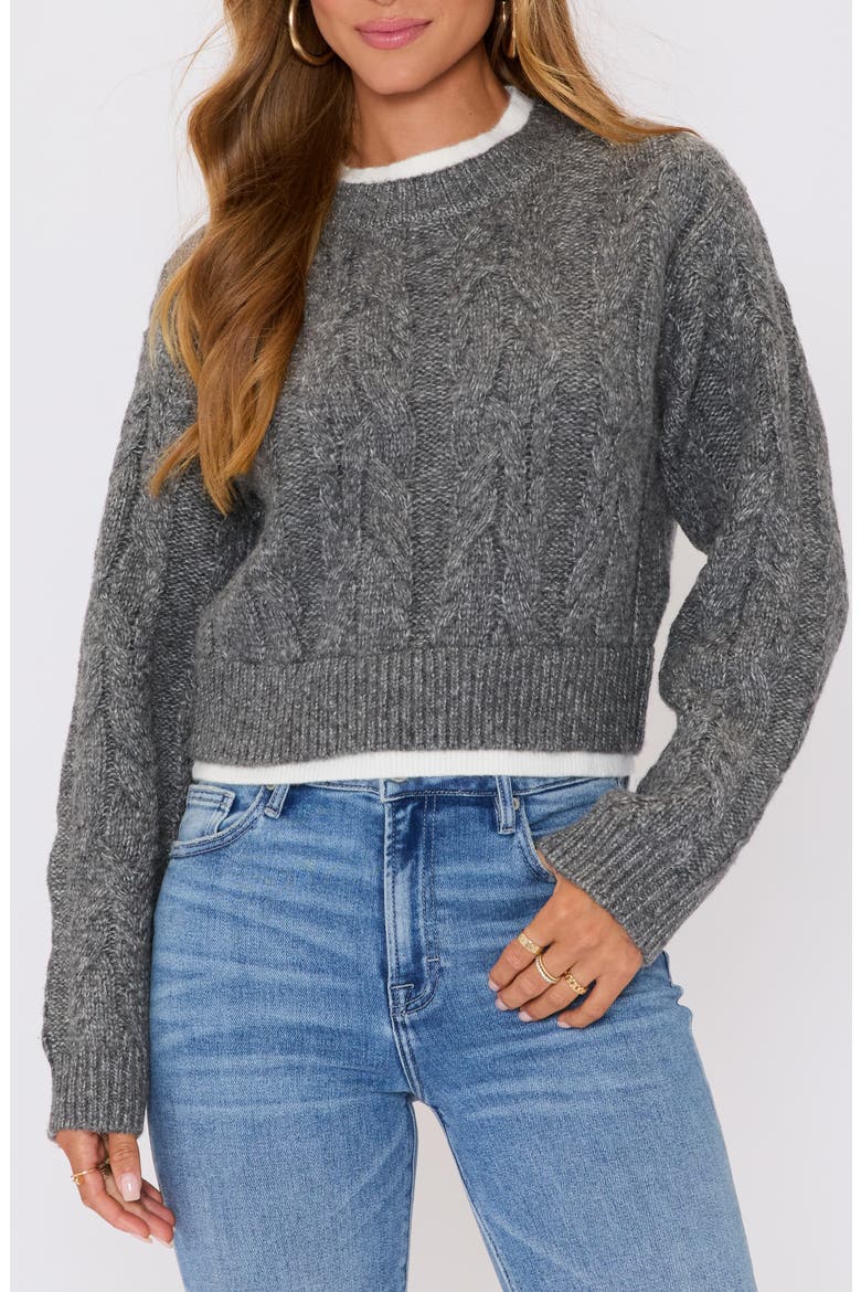 Isla Layered Cable Knit Sweater, Alternate, color, CHARCOAL