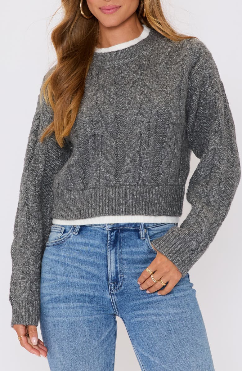 VICI Collection Isla Layered Cable Knit Sweater, Alternate, color, Charcoal