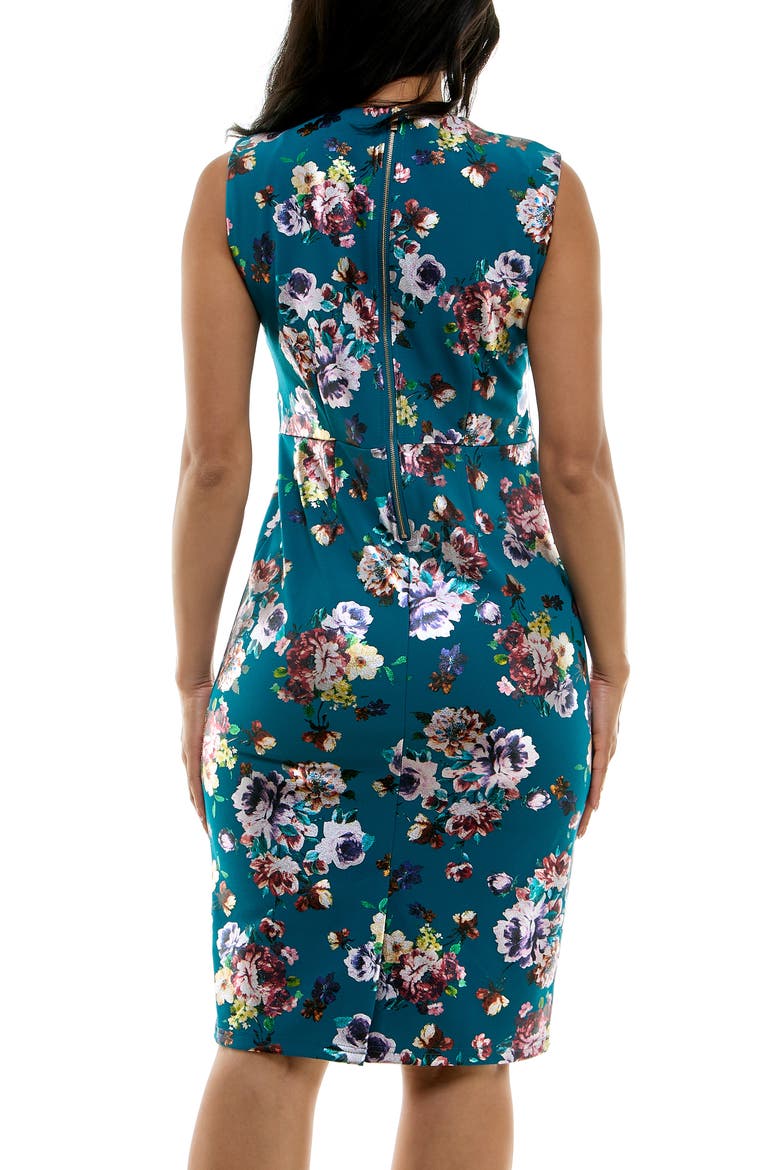 Floral U Neck Sleeveless Scuba Knit Sheath Dress, Alternate, color, DEEP LAGOON MULTI