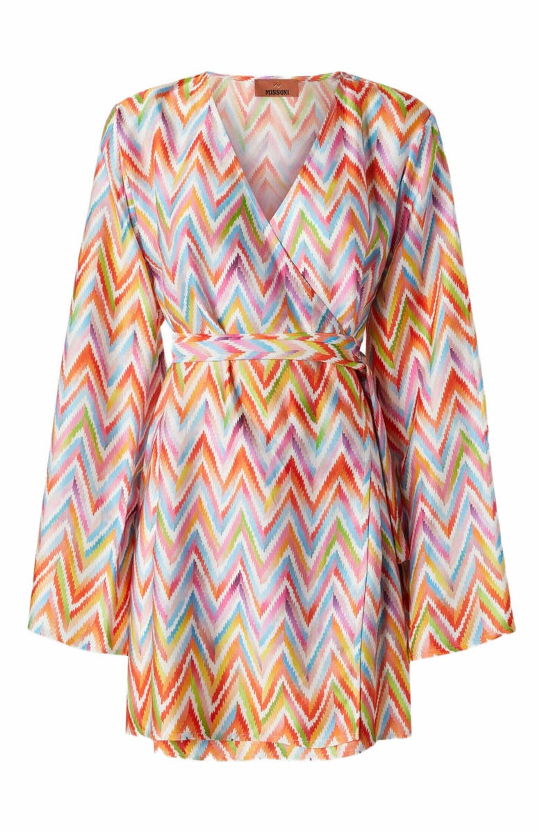 Missoni Short Kimono With Printed Twill Belt, Alternate, color, Multicoloured