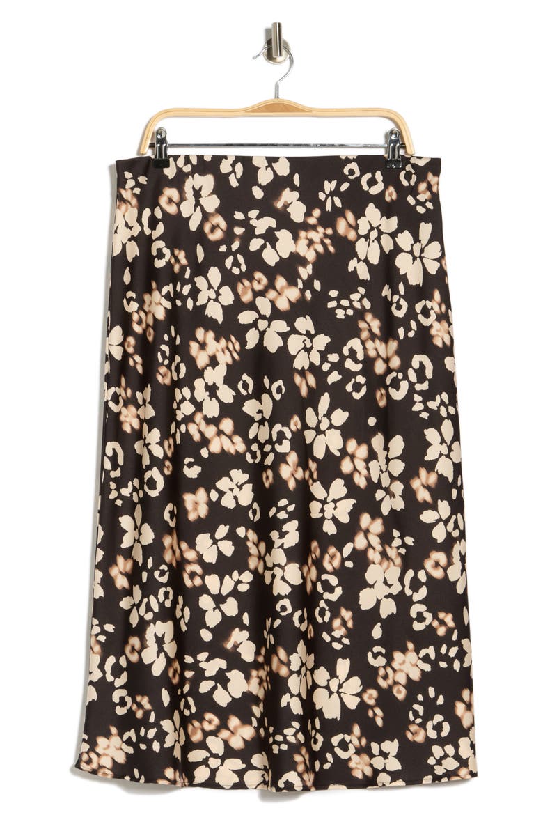 Floral Satin Midi Skirt, Alternate, color, BLACK