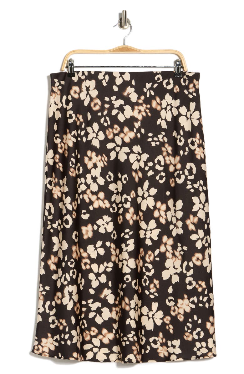 Renee C Floral Satin Midi Skirt, Alternate, color, Black