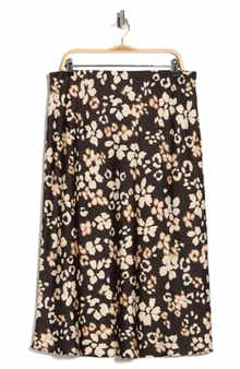 Renee C Floral Satin Midi Skirt