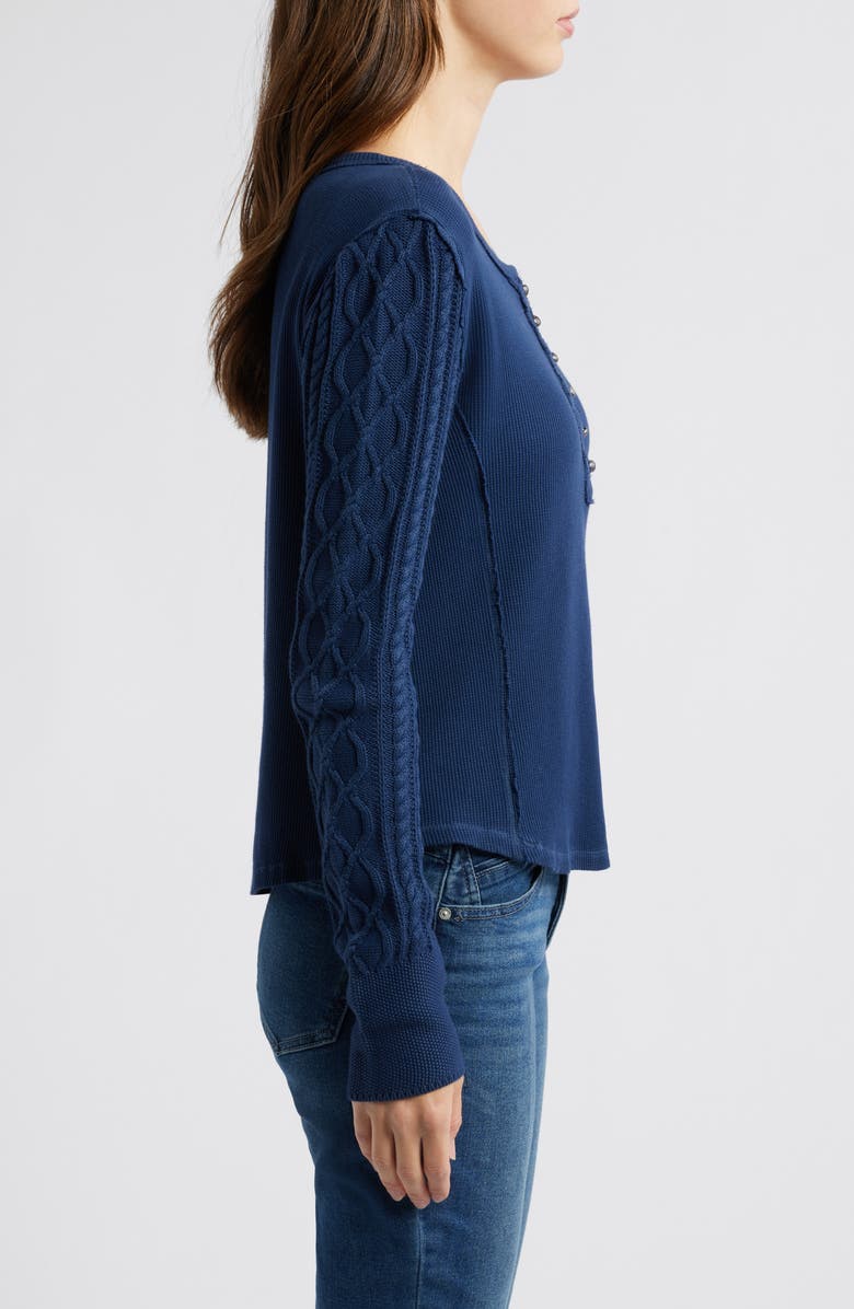 Lucky Brand Textured Sleeve Mixed Media Henley, Alternate, color, Dress Blues