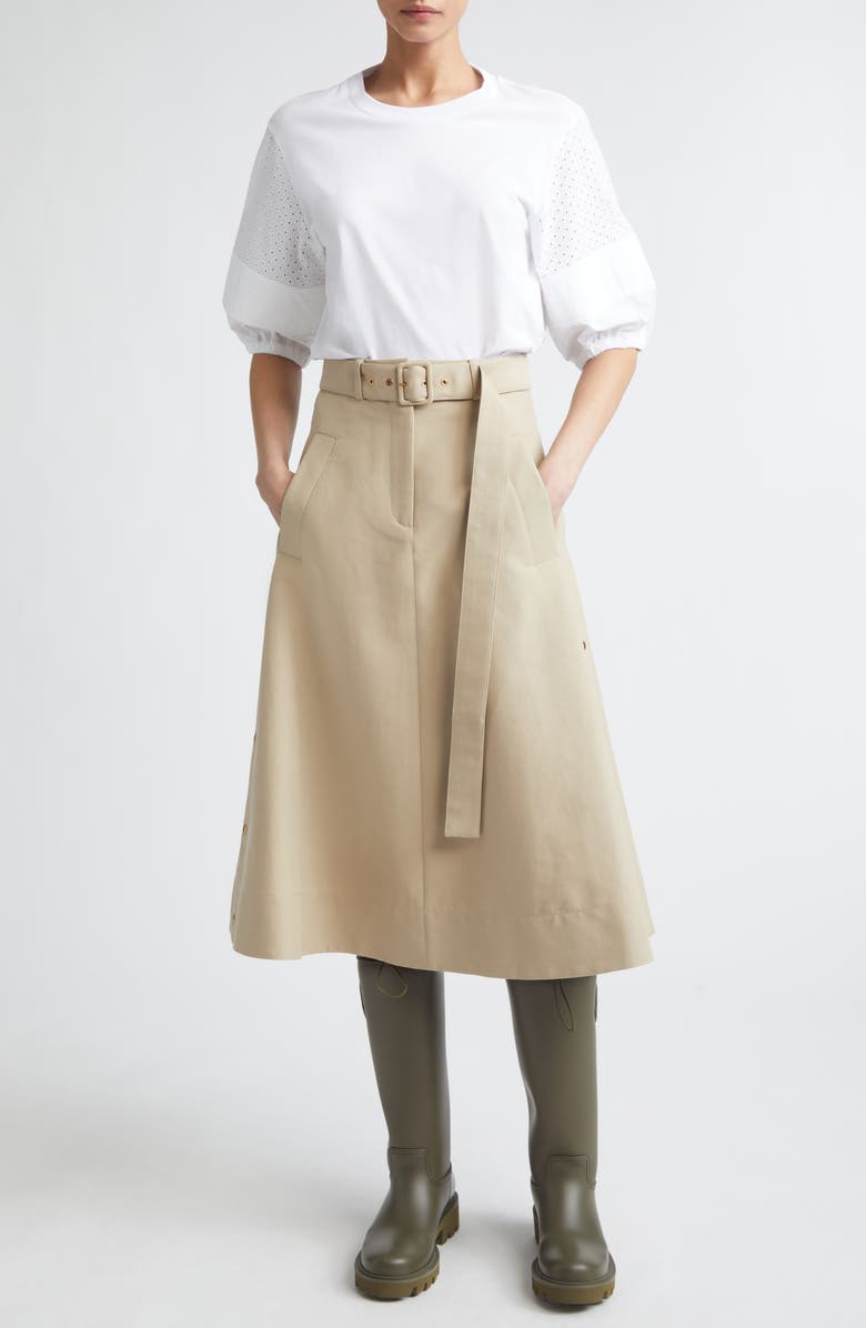 Moncler Belted A-Line Skirt, Alternate, color, Light Mud