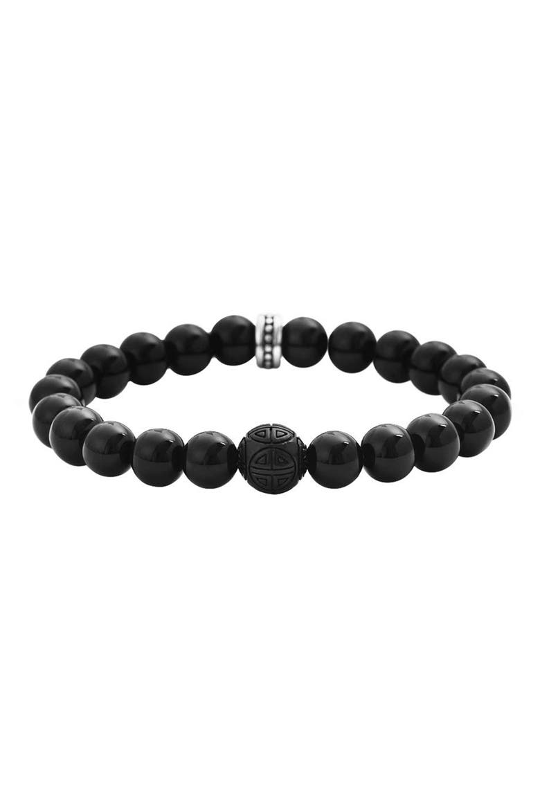 Men's Semiprecious Stone Beaded Stretch Bracelet, Main, color, BLACK