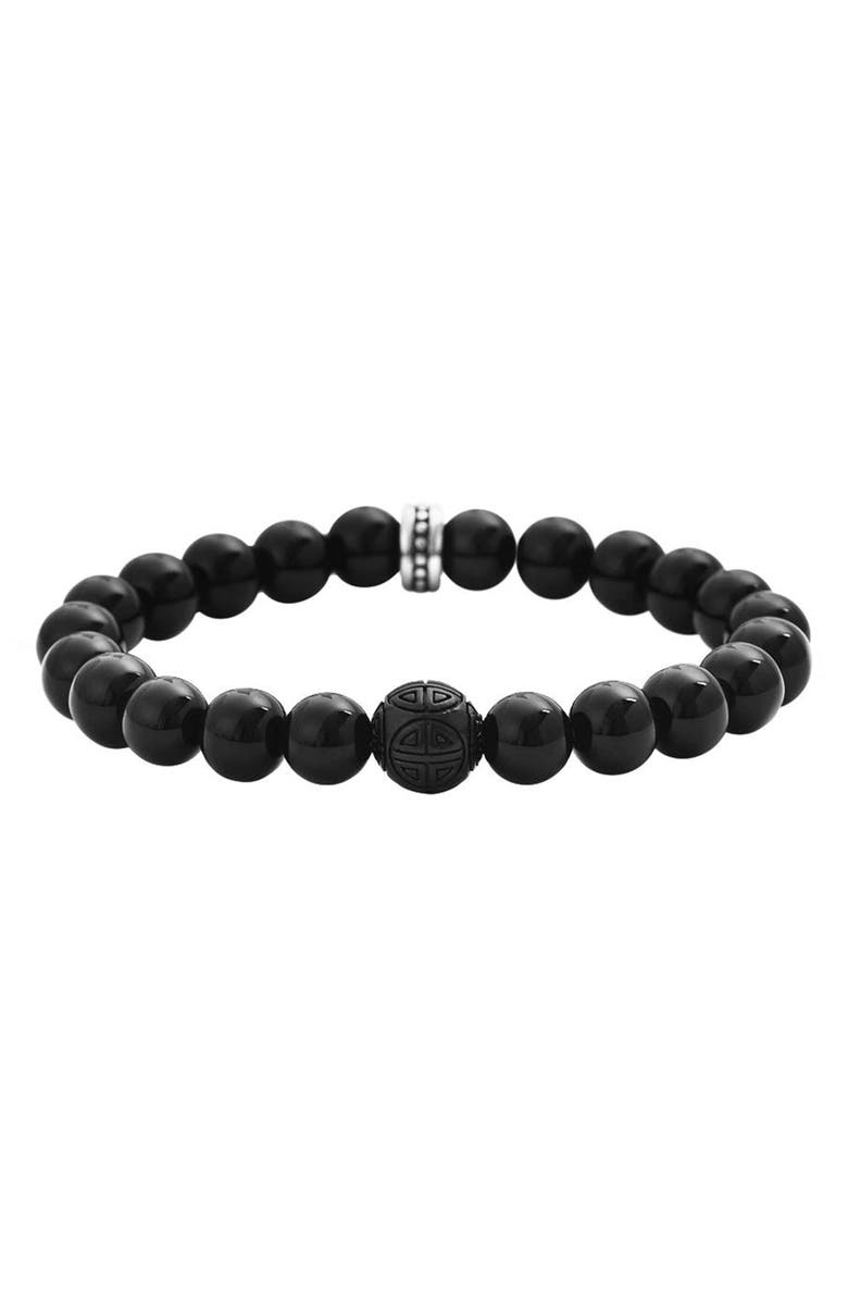 GEOFFREY BEENE Men's Semiprecious Stone Beaded Stretch Bracelet, Main, color, Black